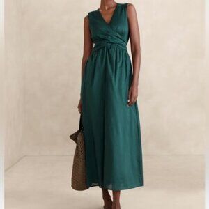 NWT, $150, BANANA REPUBLIC Deep Sea Teal Sleeveless Voile Wrap Dress - 2